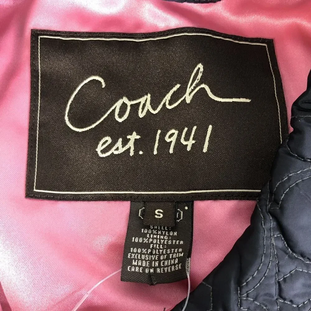 COACH Black & Pink Monogram C Logo Quilted Jacket Size S Satin Pink lining NWT - Picture 5 of 9